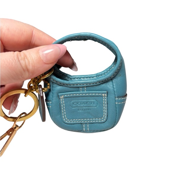 Vintage Coach Mini Hobo Ergo Key Ring/Bag Charm Blue Leather Mini Bag - Picture 6 of 13